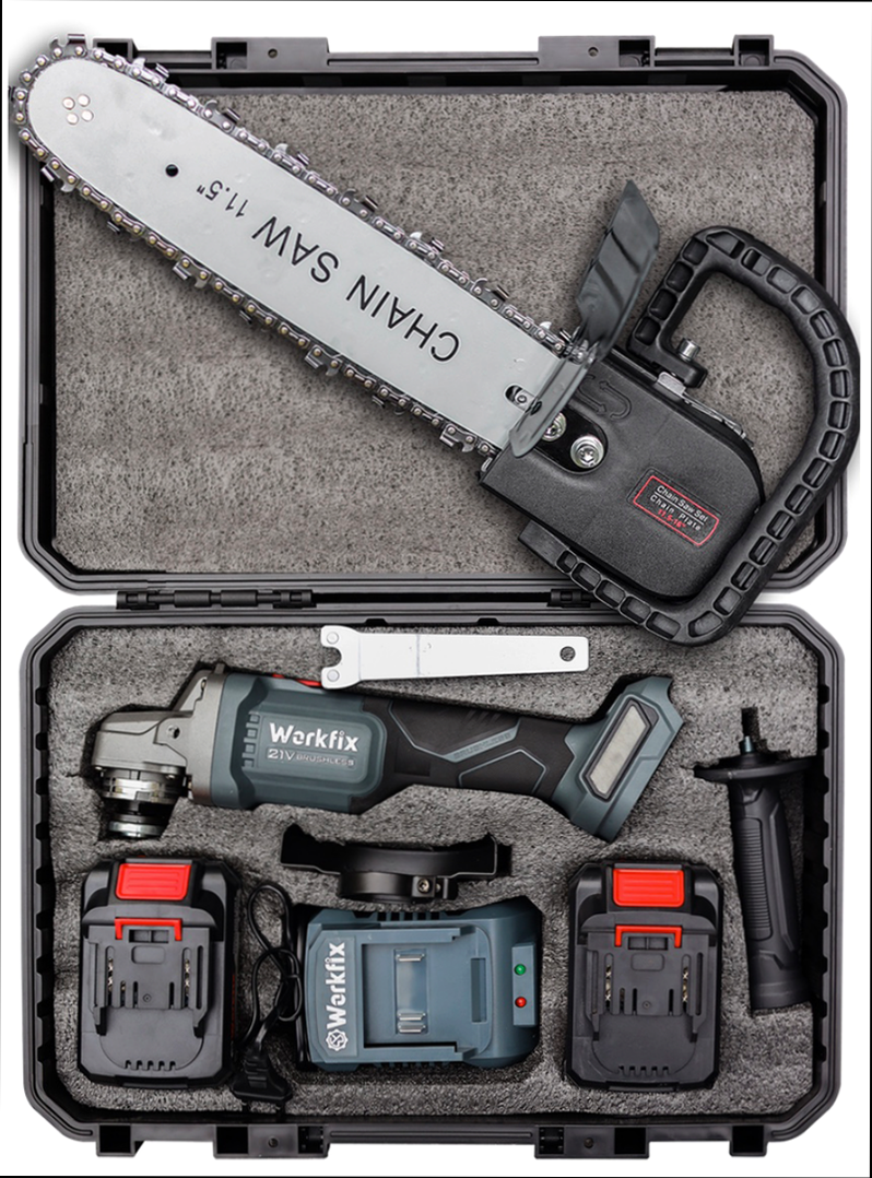 Máy mài pin Workfix WF-AG100PRO đa chức năng cắt mài cưa đáng bóng, tặng kèm bộ lưỡi cưa gỗ