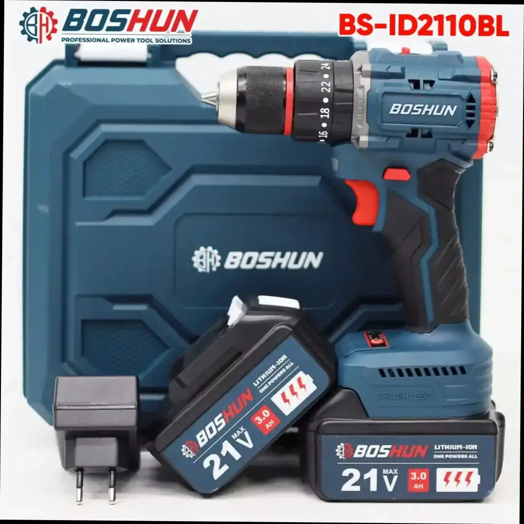 Máy khoan pin Boshun BS-ID2110BL, 2 pin 10 cell, lực siết 55 N.m, 3 chức năng, đầu kẹp autolock 10mm