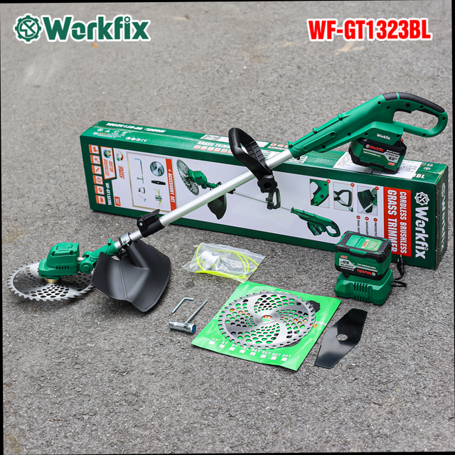 Máy cắt cỏ pin WORKFIX WF-GT1323BL, Tặng 3 lưỡi cắt, động cơ 100% lõi đồng, dài 130cm, lưỡi 250mm